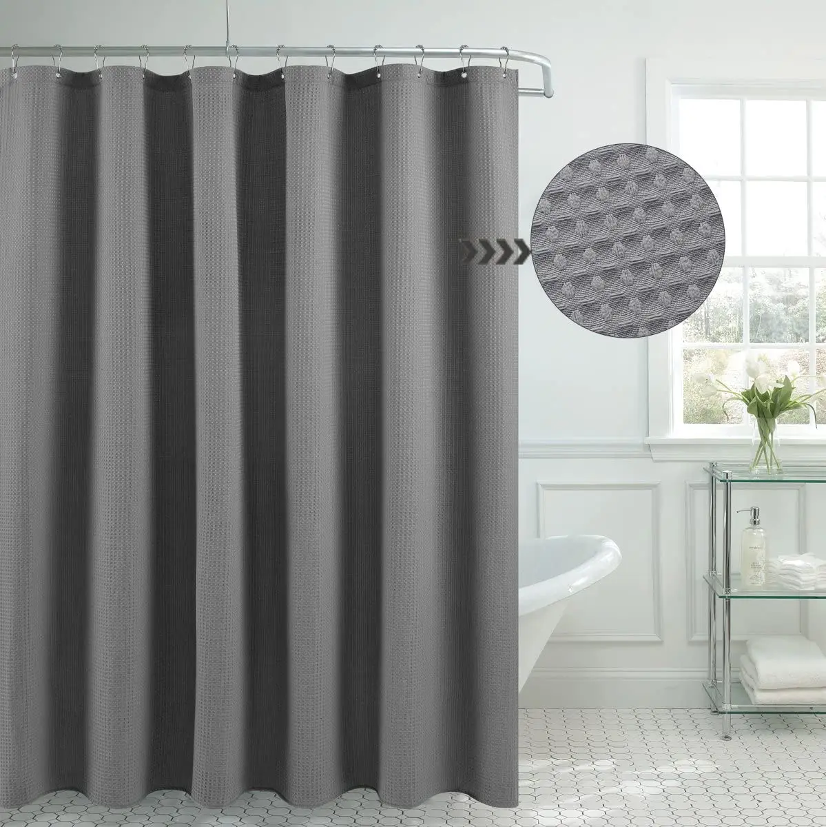 
Waffle Weave Shower Curtain Hotel Luxury Spa 230 G Heavy Duty Fabric 