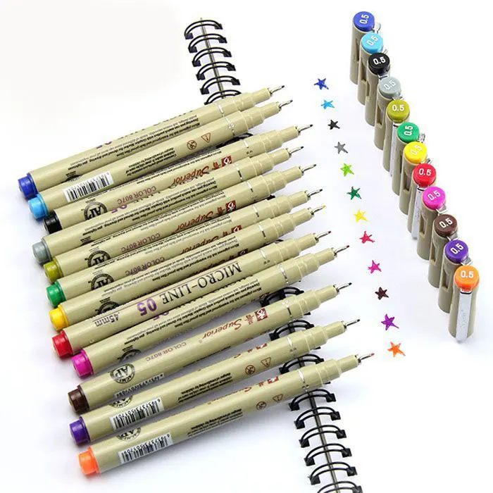 Superior MS-807C 0.5mm 12 color high quality professional colored sketch fineliner drawing pen set for art sketching
