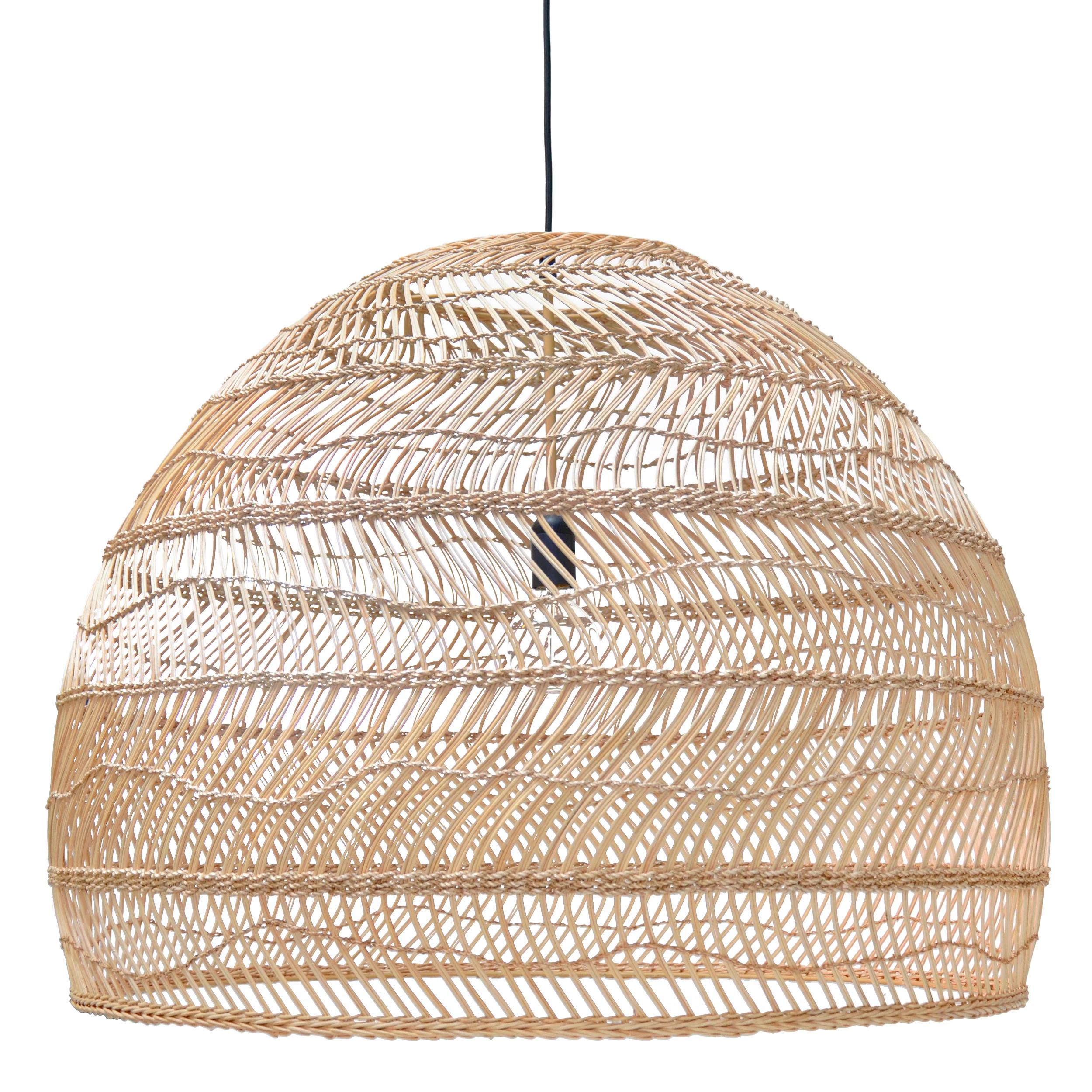 Vietnam Large LED Ceiling Lamp with Rattan Pendant Shade Metal and Plastic Base for Living Room or Hotel