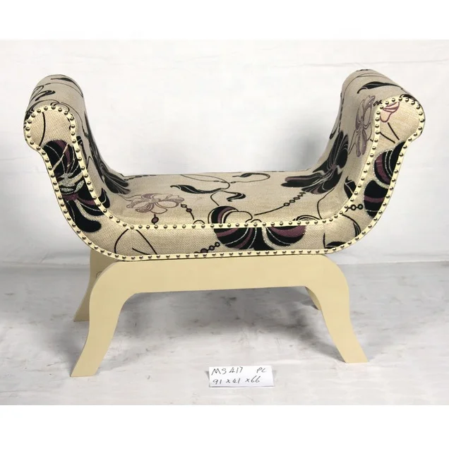ANTIQUE RETRO SHABBY FABRIC/WOODEN BEDROOM SOFA U-BENCH CHAIR