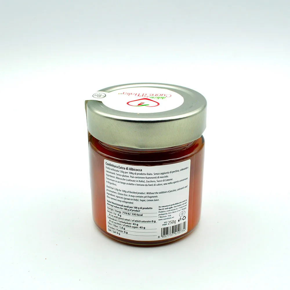 High Quality Italian Apricot Jam Jam 250gr jar without preservatives for export without pectin with 130 gram