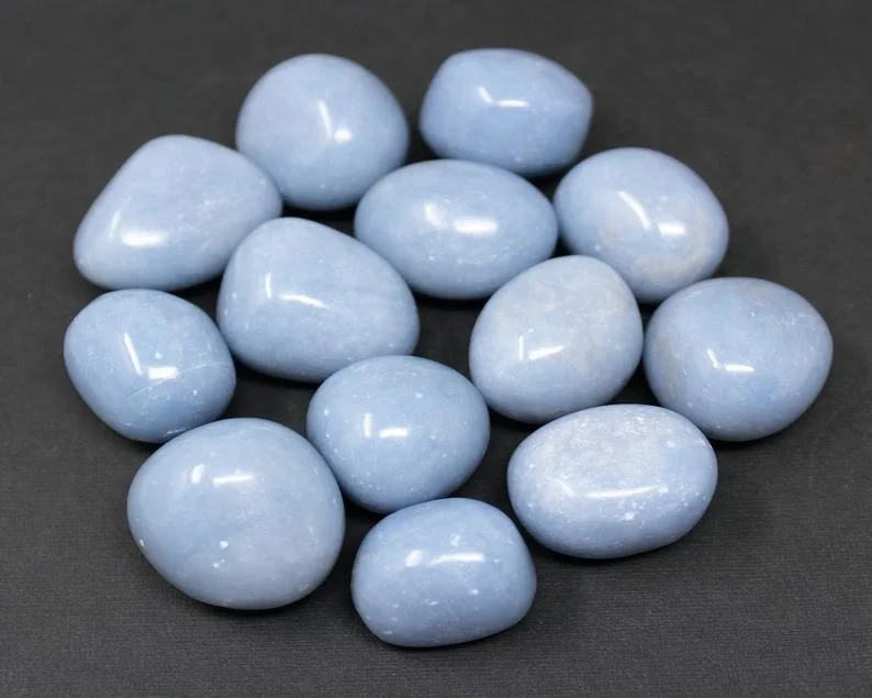Angelite Tumbled Stones for Home Decor Engraved Crystal Agate Gemstone for Meditation on Sale