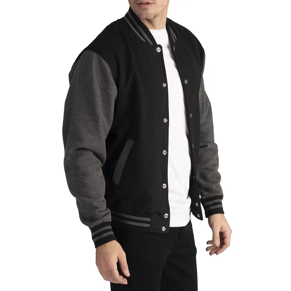 
Custom made varsity jacket /white leather sleeve black wool body varsity jacket Letterman 