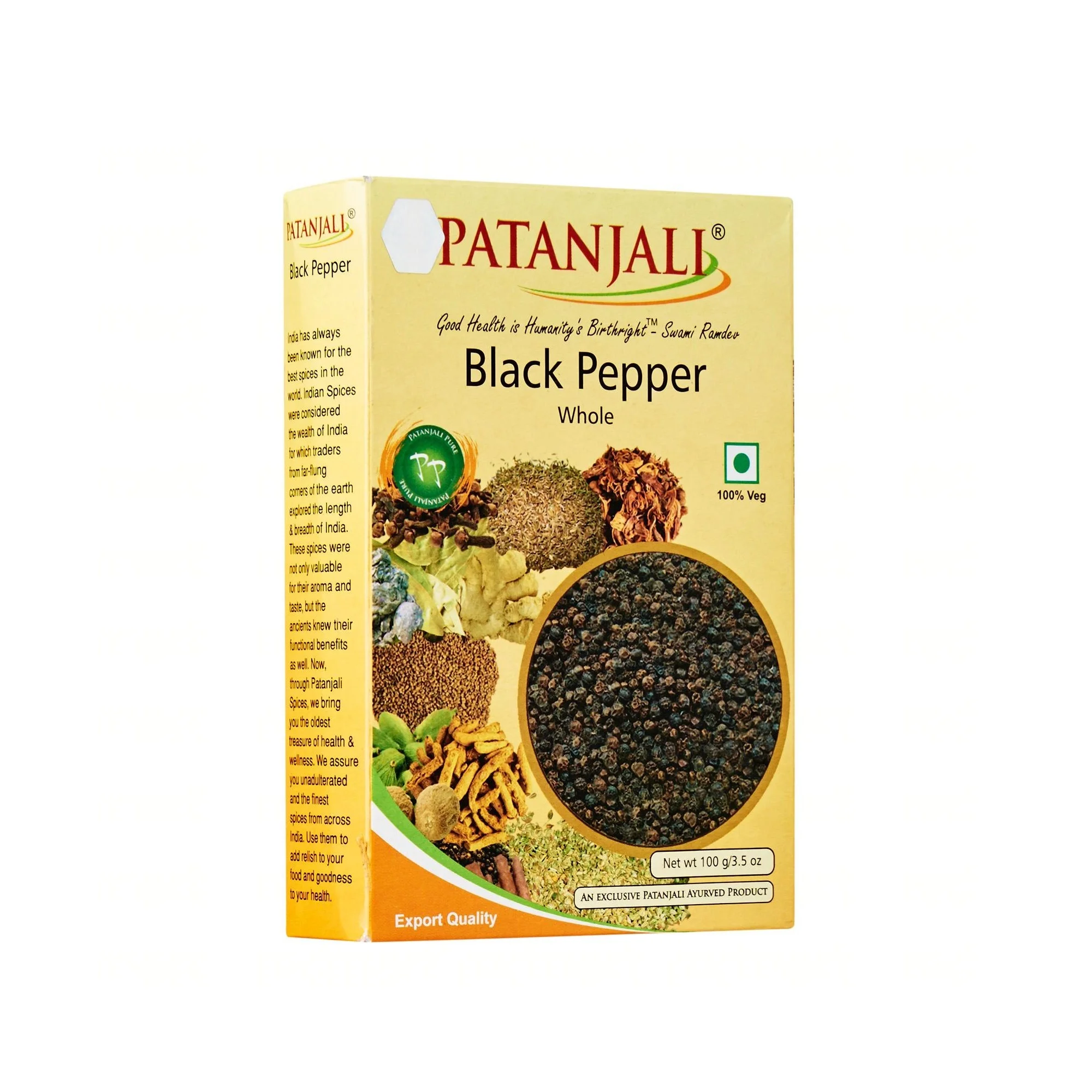 High Grade Wholesale 12 Months Shelf Life Patanjali Black Pepper Whole 100g From India