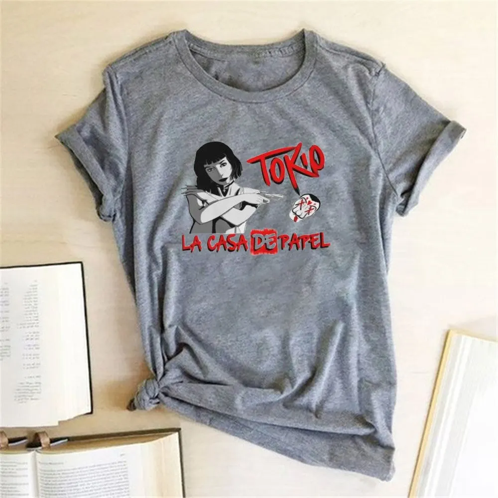  Фильм футболки Повседневная Женская свободная хлопковая Футболка 2021 Лето Индивидуальные с короткими рукавами для дома из бумаги Топы