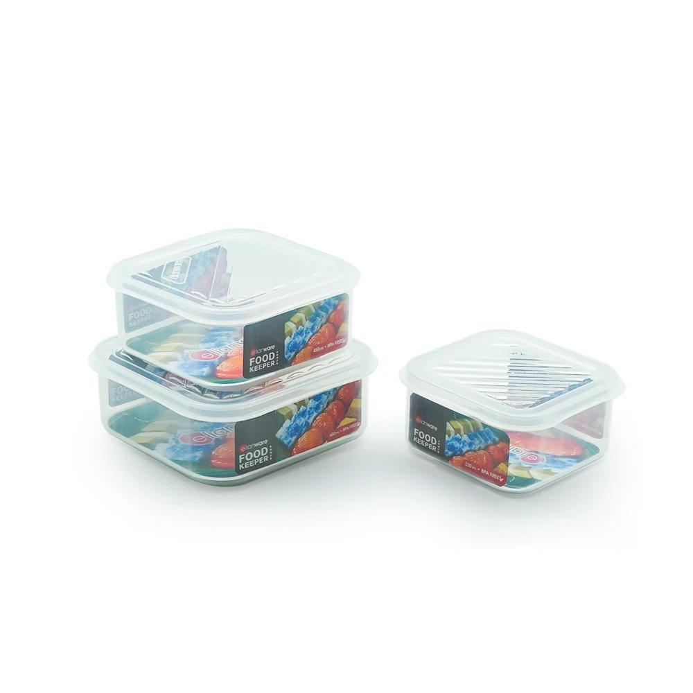 Elianware Clear Transparent Body Plastic Square Fridge Container Storage Box Easily For Placed Seafood and Fruits