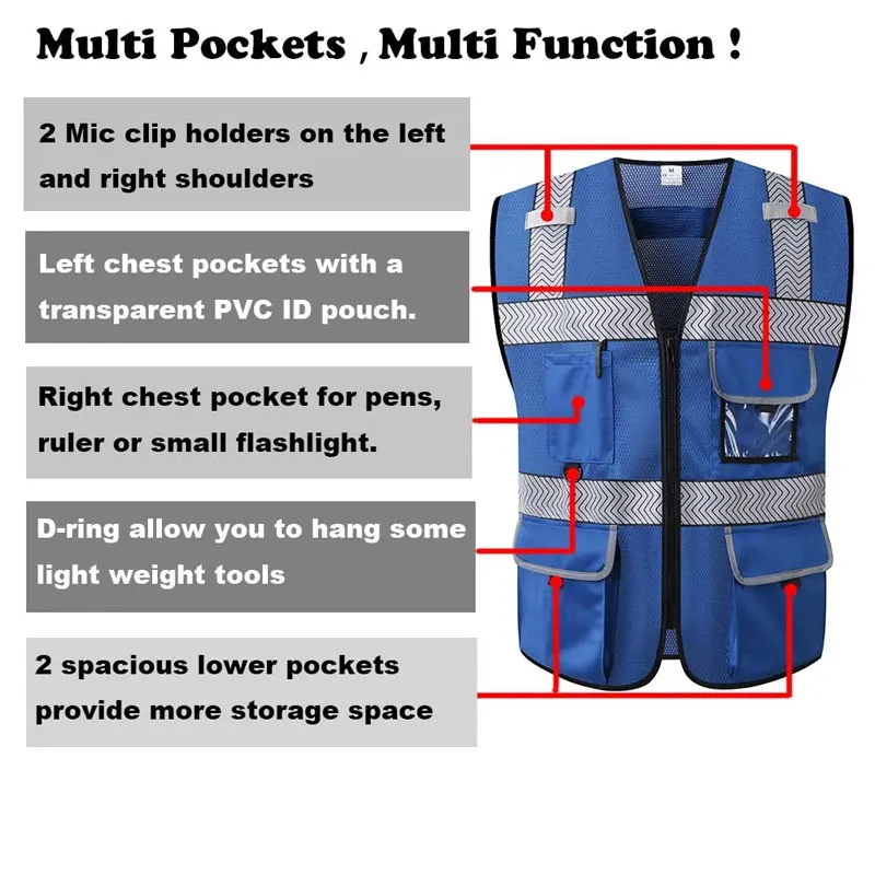 Safety Vest High Visible Patch with Pocket Security Guard Reflective Striping Protective Vests in Wholesale Price