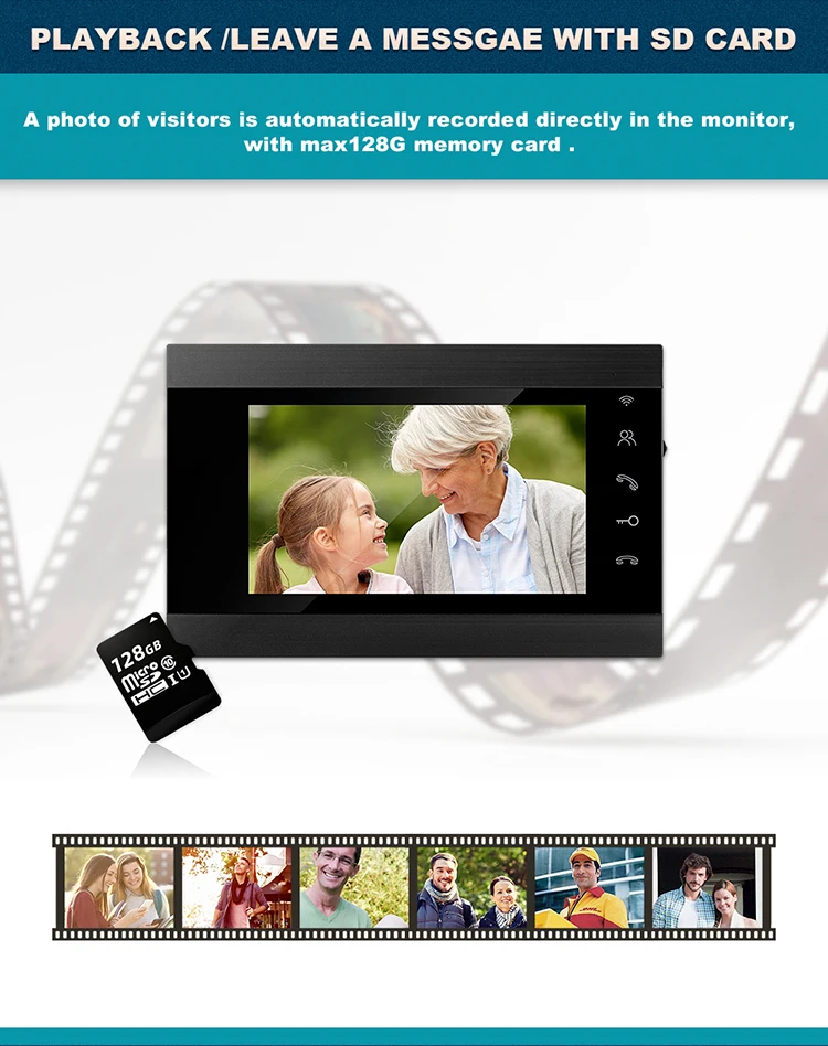 7 inch memory video door phone intercom system for home security remote control via app