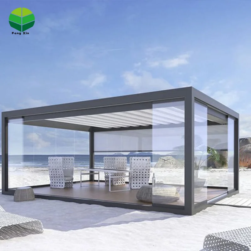 Terrace Patio Shade Aluminium Louvers Roof Motorized System Bridge Pergola