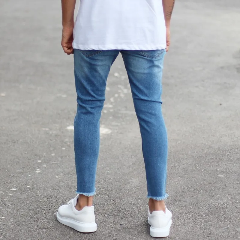 Casual 100% Cotton Men Skinny Jeans with Heavy Rips in Blue Man New Style High Quality Wholesale Offer Trend 2022