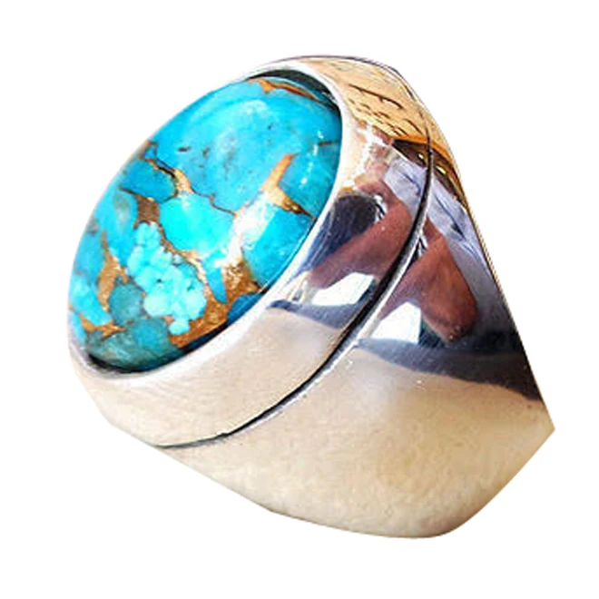 
Solid 925 Sterling Silver men two tone ring natural turquoise gemstone jewelry 