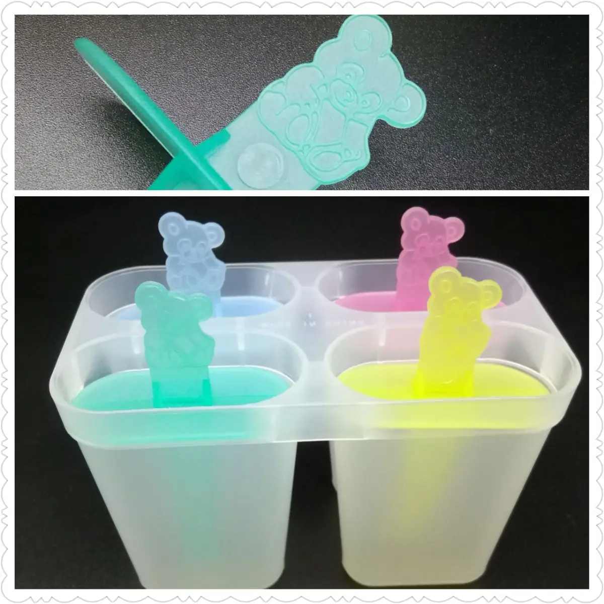 Plastic Ice lolly pop Popsicles maker mould STARWOOD #18SWZXD259 teddy bear handle BPA free food grade children icy lollipop