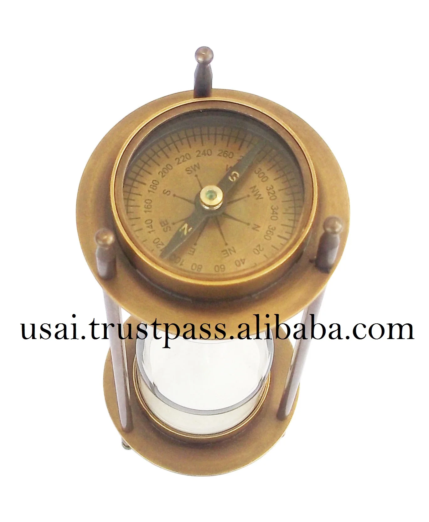 COLLECTIBLES NAUTICAL ANTIQUE FINISH SAND TIMER WITH TWO SIDE COMPASS 5 MINUTES WAIT OFFICE TABLE DECOR