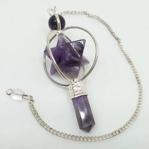 Blue Amethyst Merkaba Metal Mounted  Pendulum  Wholesale Merkaba Star  Pendulum  Buy Online From S S AGATE