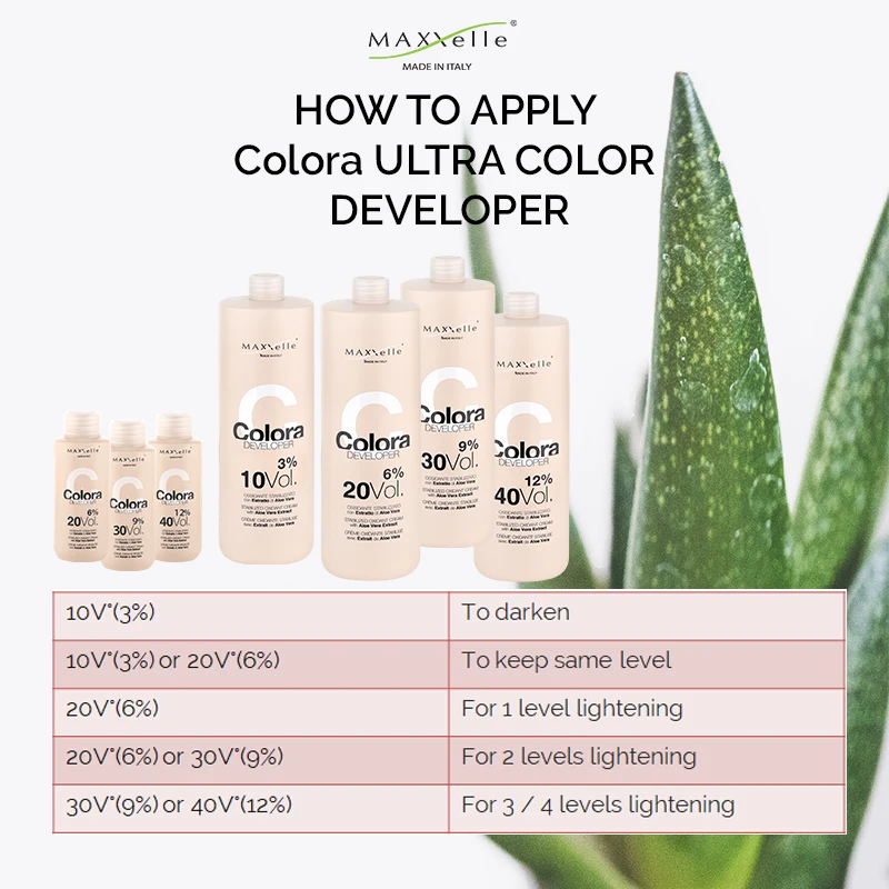 Color Cream Developer 12% 40V Stabilized Oxidant with Aloe Vera 100% Made in Italy Hair 1000 ml