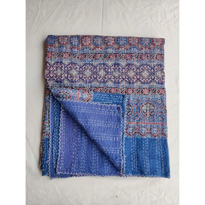 Красивое Хлопковое одеяло ручной работы цвета индиго Kantha домашнее декоративное покрывало оптовая продажа индийское Ajrakh с ручным принтом Gudari