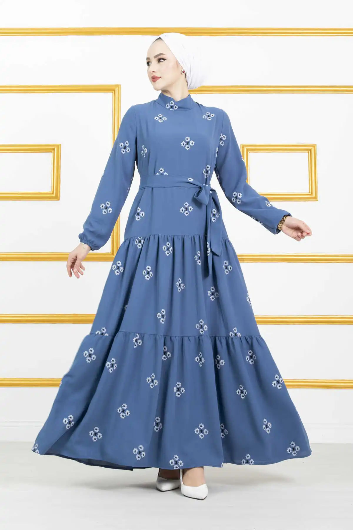 Waist Belted Veiling Dress Islamic Clothing Turkish Dresses Modest Fashion Abaya Tunic Hijab Modest Dress