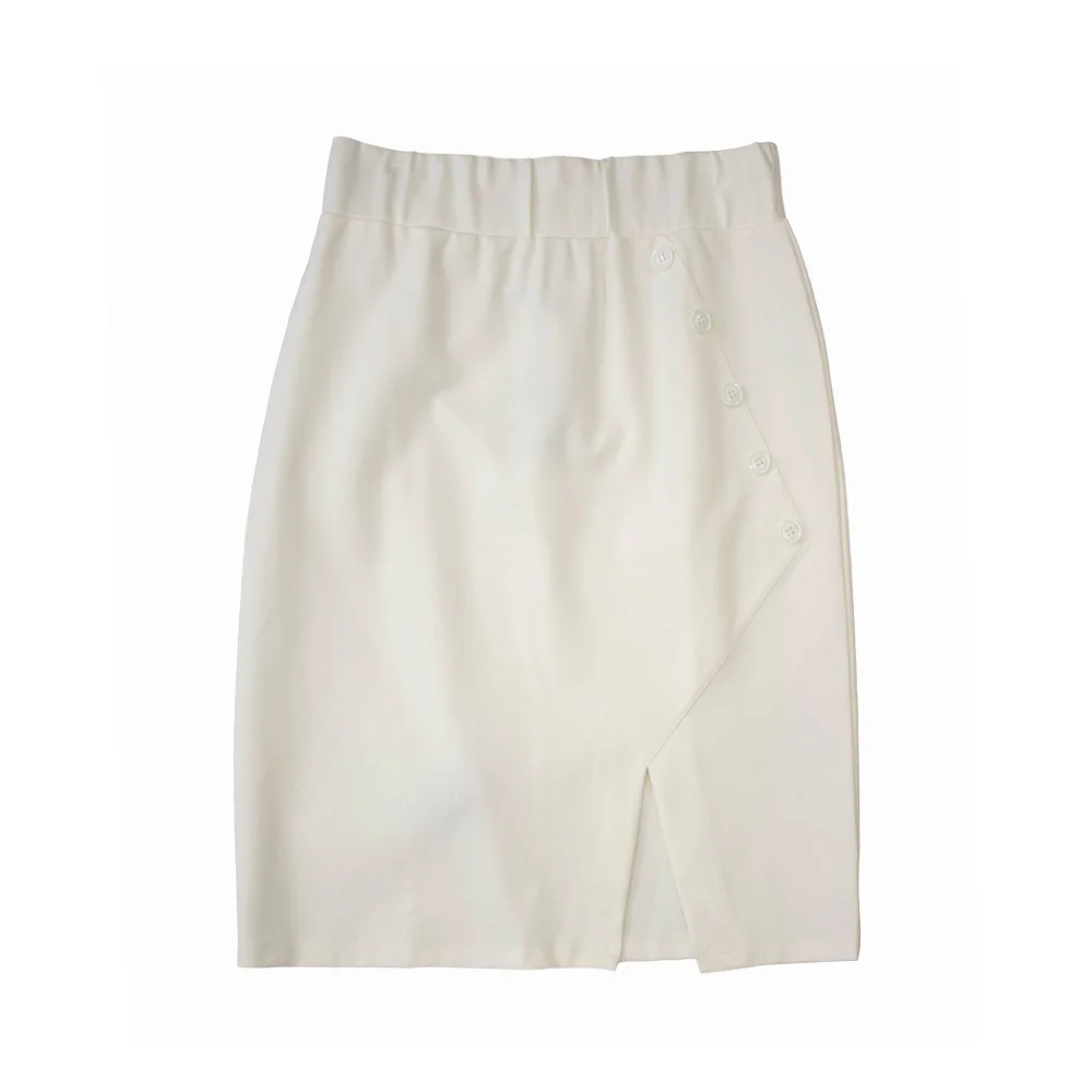 
Rapheeze White English Italian Half Button V-Skirt 