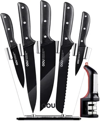 Promotional Gift box 7 Pieces Stainless Steel Kitchen Knives Set Tools Forged with Block and Sharpener