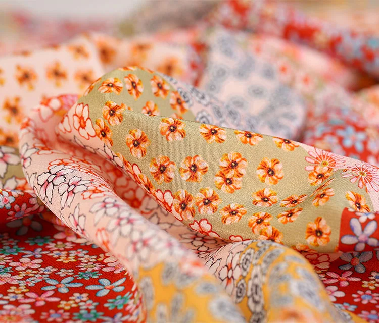 Custom fabric printing floral printed silk crepe fabric 100% silk