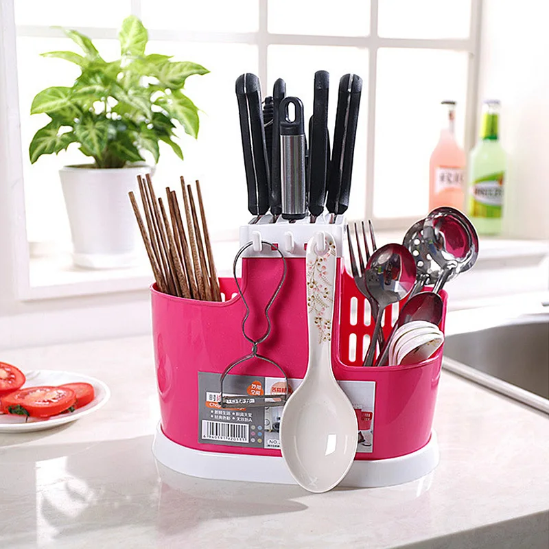 1 Pcs Multifunction Plastic Shelving Dish Chopsticks Cutlery Storage Rack Drain Holder Strainer Stand Creative Kitchen Tools