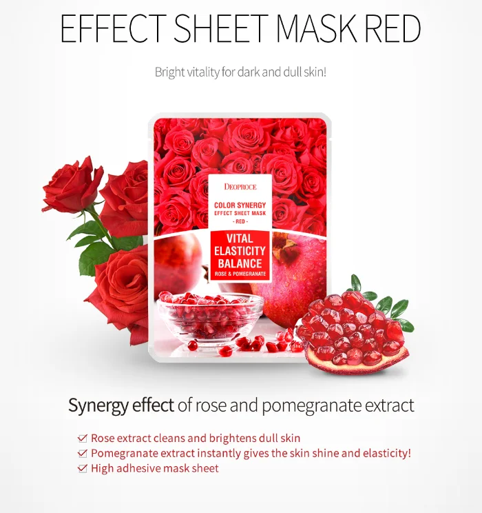 Deoproce Color Synergy Effect Sheet Mask Red 10 sheets oem korea facial mask rose pomegranate moisture soothing made in korea