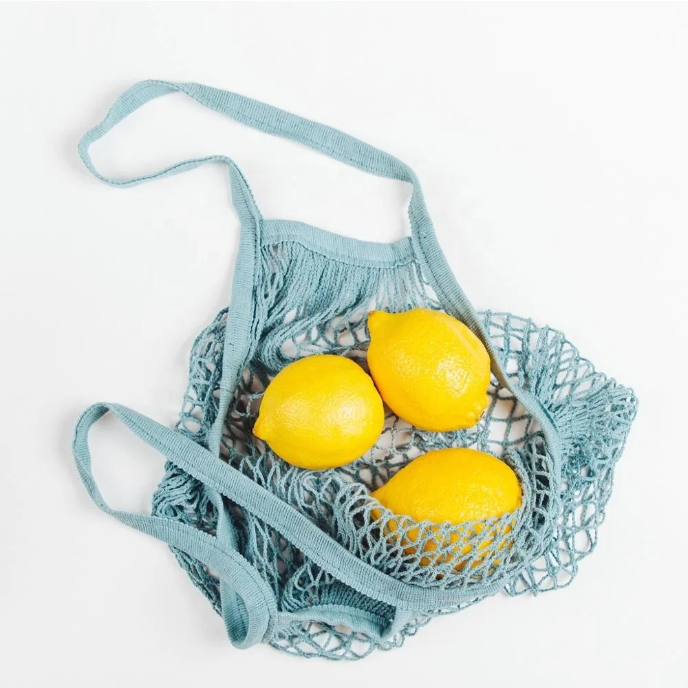 Tote Long Handle Eco-Friendly Reusable Multicolored Grocery Organic Cotton Mesh Shopping Bag for Fruit Women (30x40x40cm)