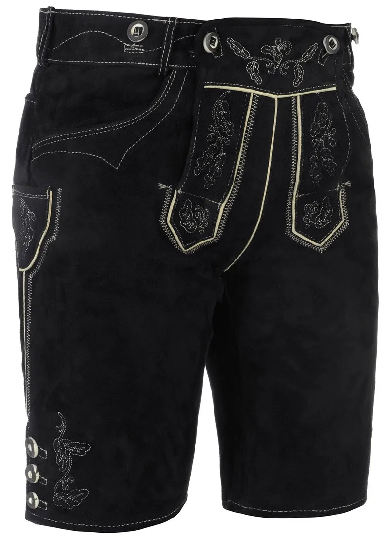 Баварский ледеросен индивидуальный OEM дизайн короткие мужские кожаные изделия Lederhosen из коровьей замши темно-коричневого цвета