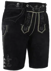Bavarian Lederhosen Custom OEM Design Short Length Men Lederhosen In Cow-Hide Suede Leather Made Dark Brown Color Lederhosen