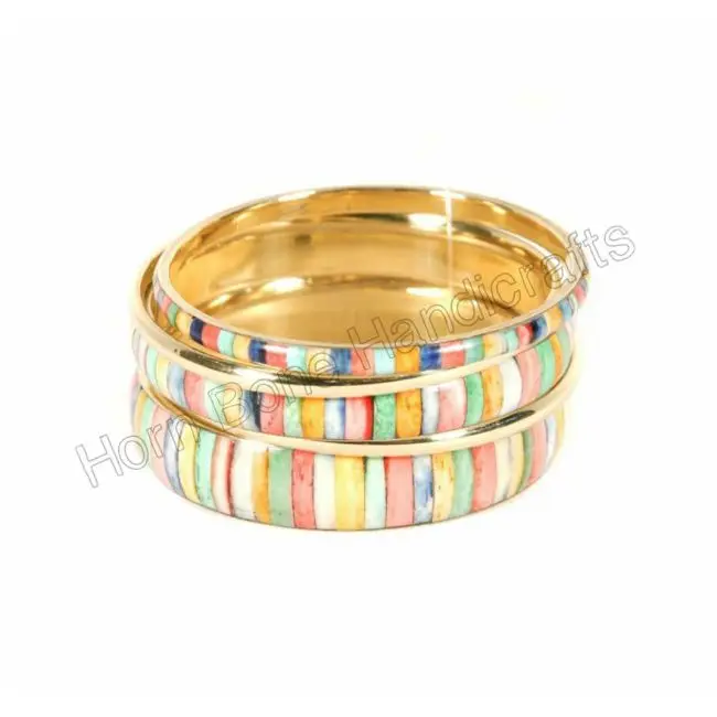 New Year 2022 Trendy and Premium Quality Custom Design Resin Bangle Set Fashion Jewelry 10 Pieces Bangle Set  Brass Bracelet