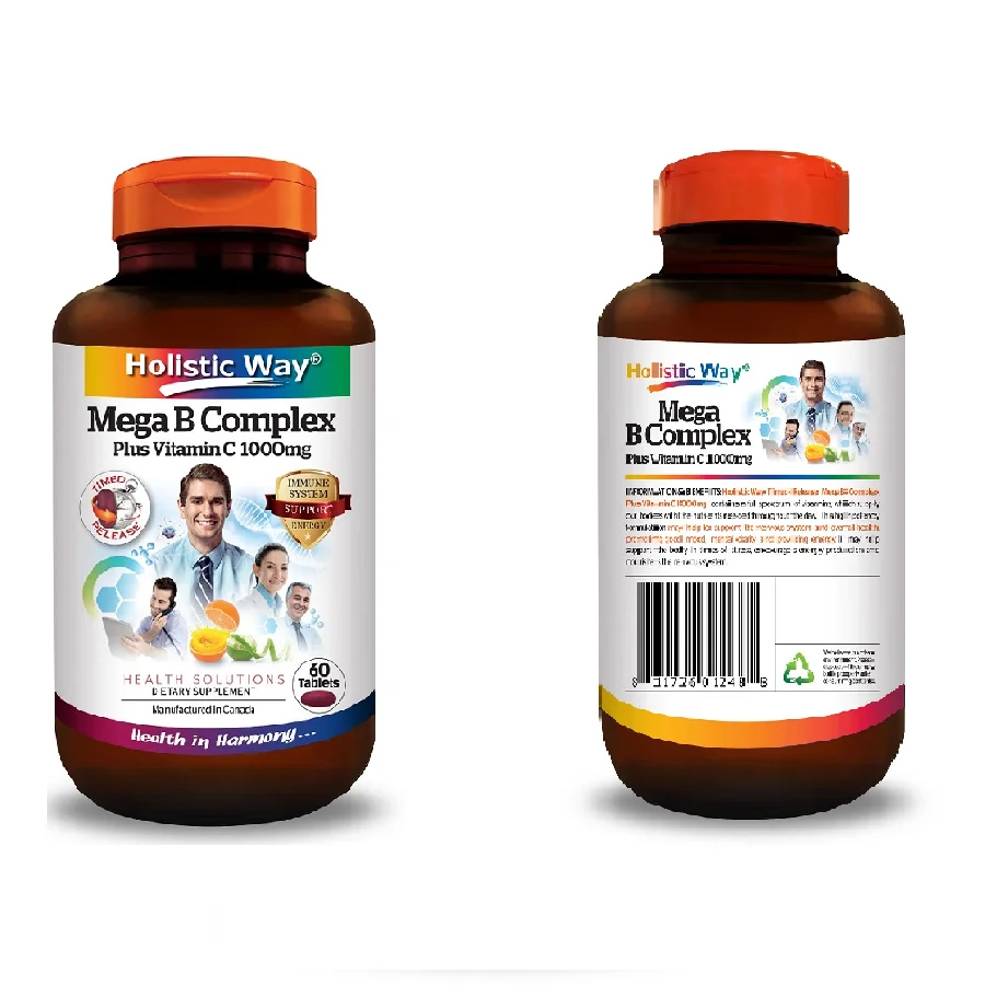 Best Medical Care Immune And Anti-Fatigue Holistic Way Mega B Complex Plus Vitamin C 1000mg (60 Tablets) Made From Canada