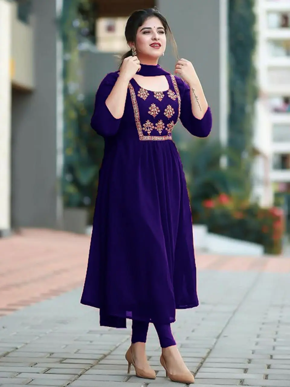 kurtis ladies Georgotte women anarkali latest fashion design ready wear low price Bottom with dupatta indian dress wholesale