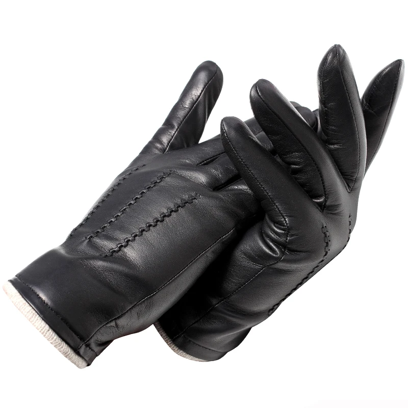 Gloves for men New Winter Series Leather made Gloves Touch Screen Function Lined With Plush Fleece Fabric