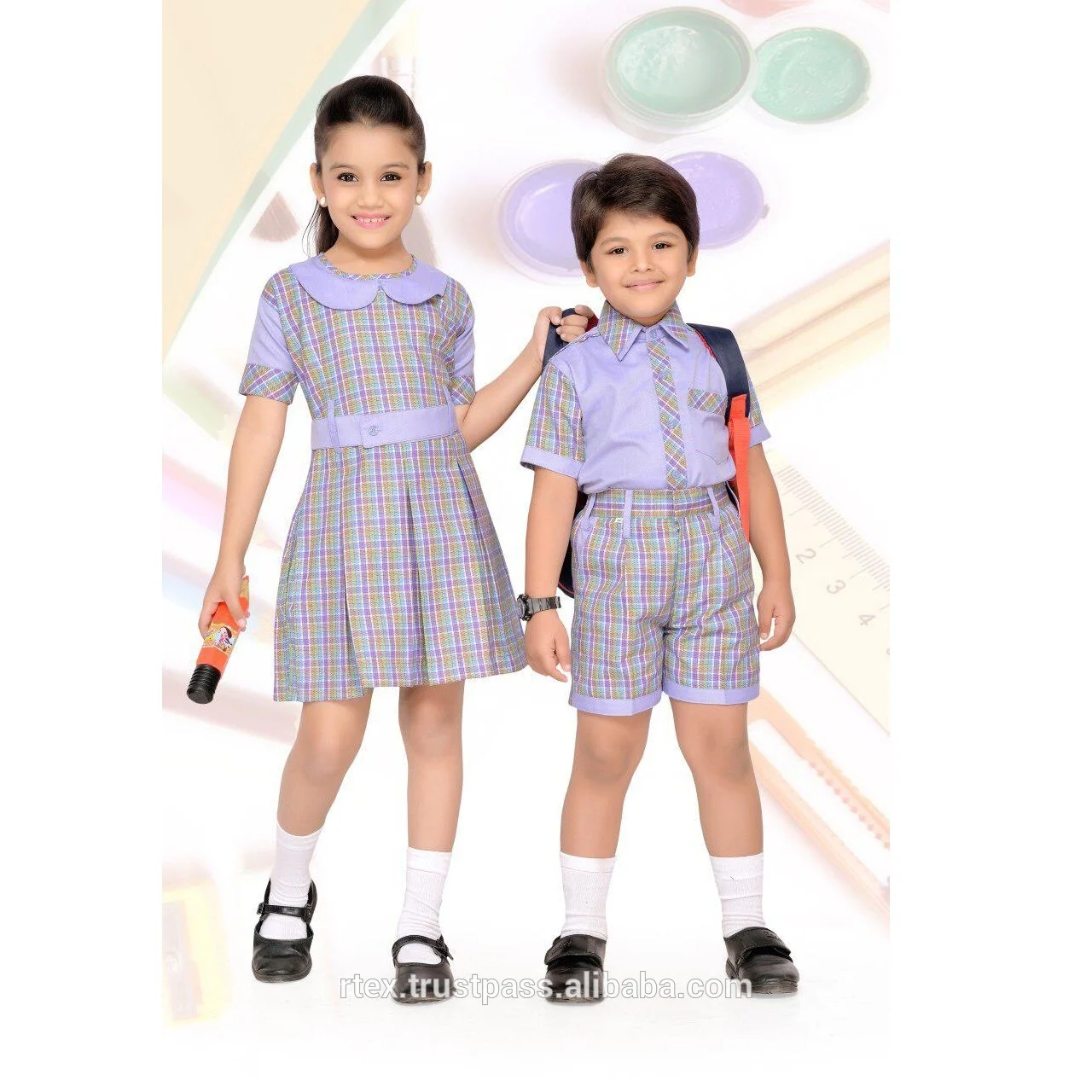 
White school uniform set for boys and girls of all ages with school logo - S37 
