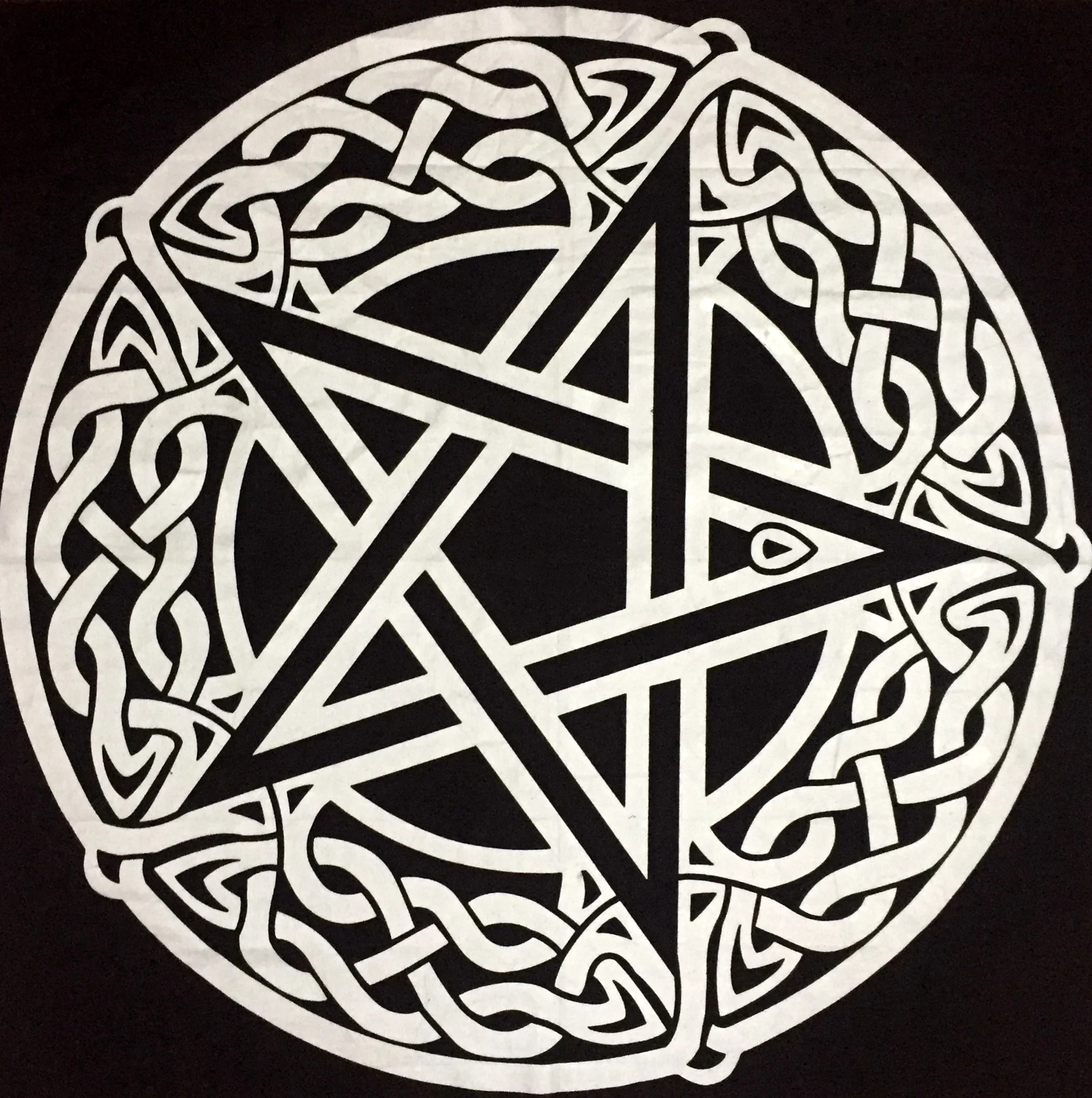 Table Cloth Altar Cloth Celtic Pentagram Black Silver Spiritual Square Shape 24 X 24 Inches