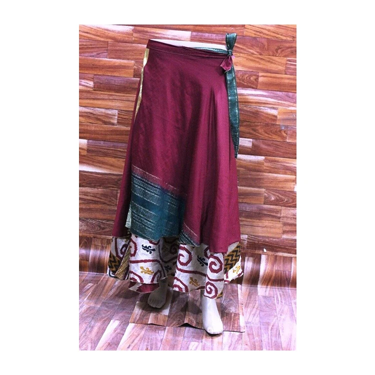 Indian Wrap Skirts Silk Polyester Mixed Silk Fabric Magic Wrap Around Skirts with Lovely Floral Printed for Girls and Women