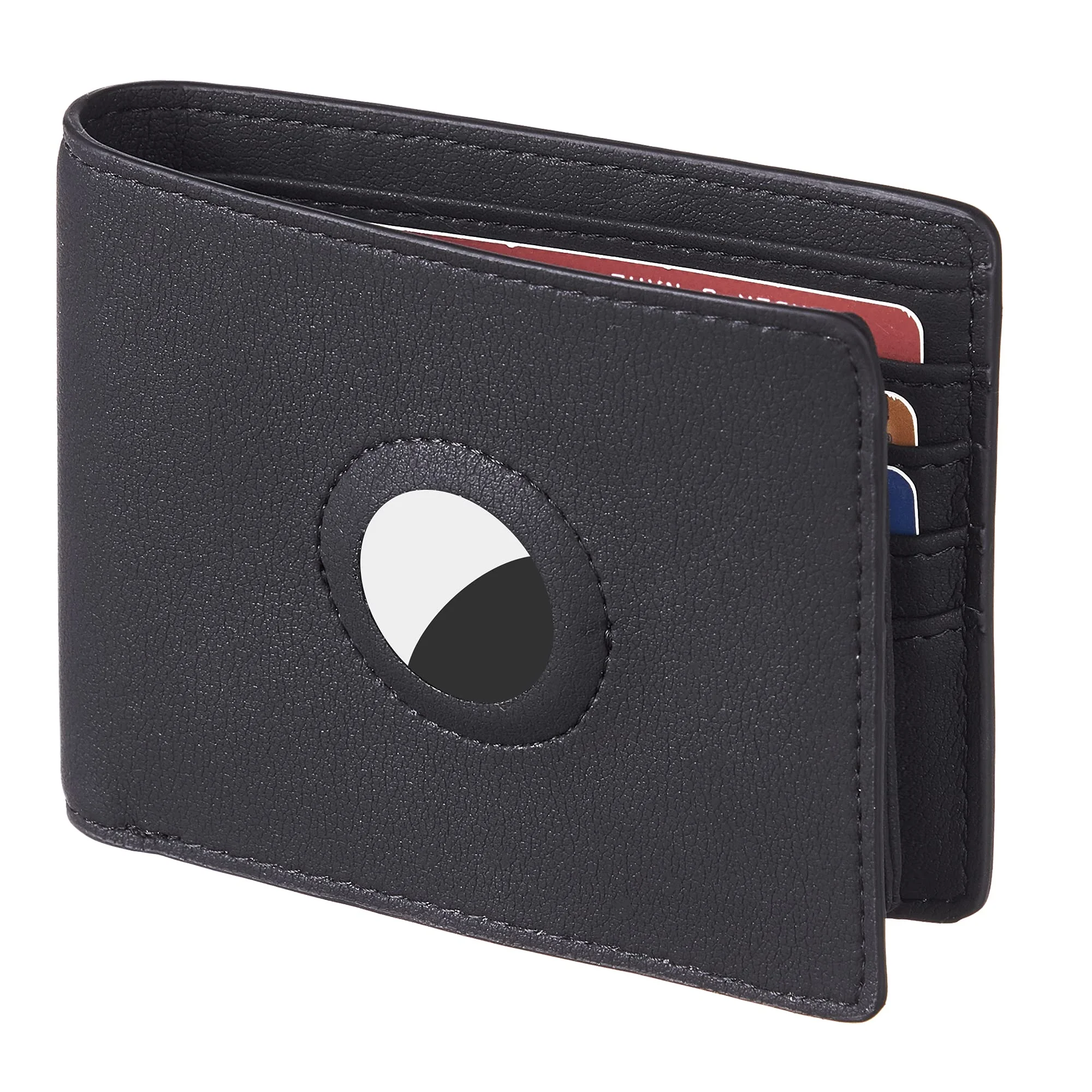 Air Tag Wallet Holder, Large Bifold Mens Wallet for AirTag RFID Blocking with 2 ID Windows and Integrated Holder for AirTag