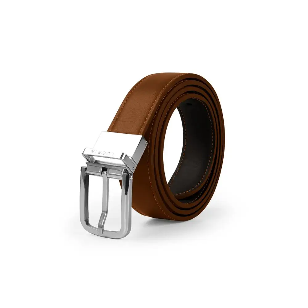 Men Reversible Classic Dress Belt Italian Top Grain Leather Black With Brown Rotating Buckle
