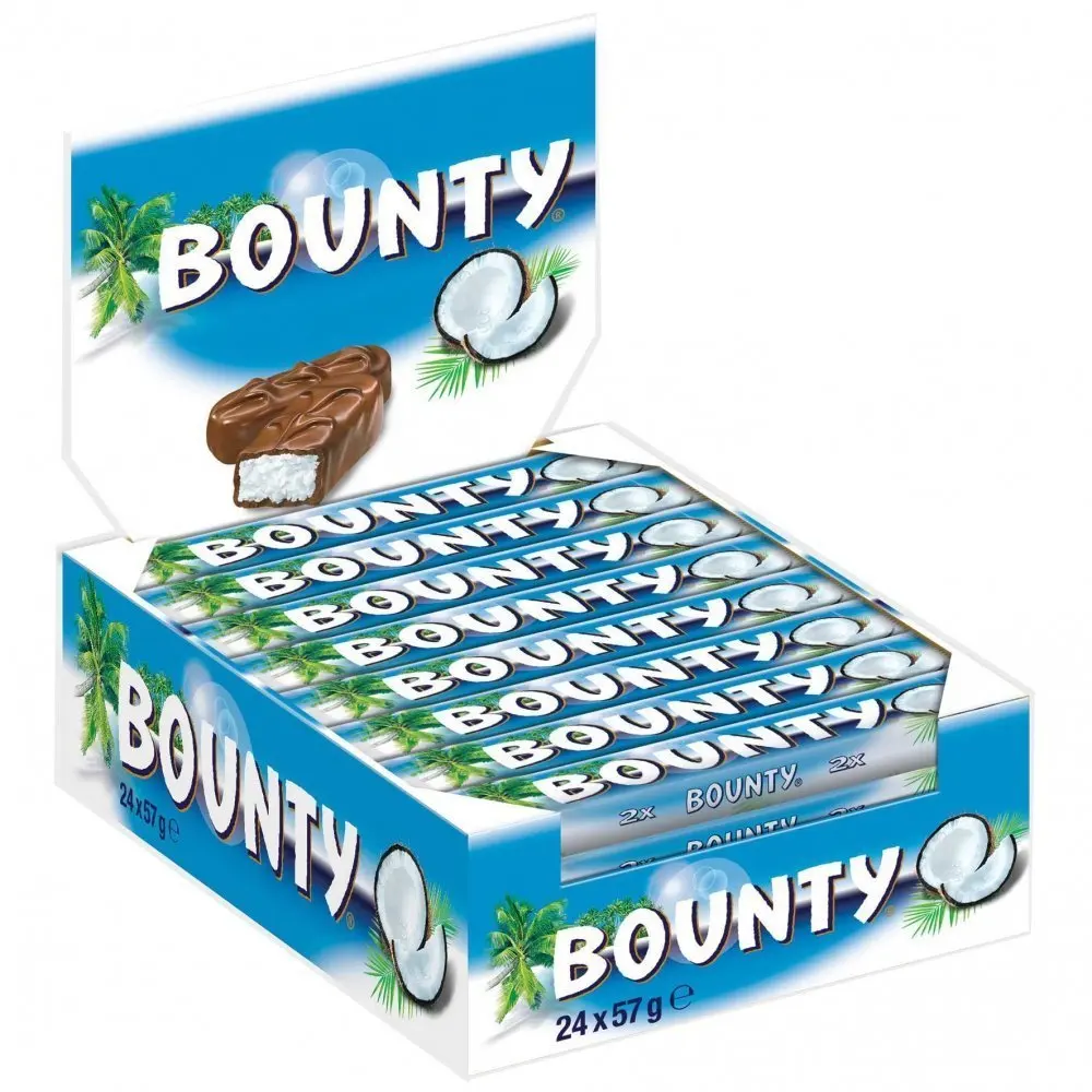BOUNTY 57G*24 PIECES*12BOX COCONUT FILLED CHOCOLATE CANDY BAR STOCK READY FOR EXPORT FROM TURKEY