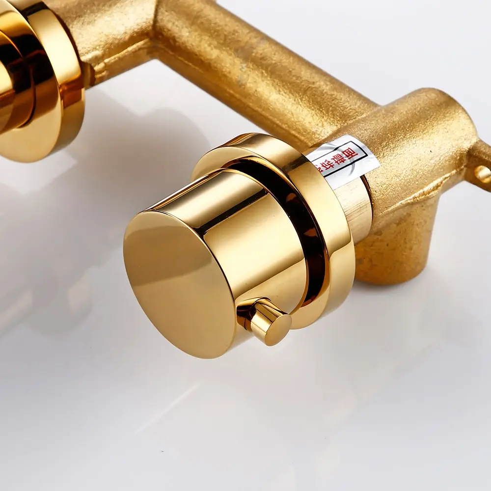 brushed gold tall basin faucet with sink modern bathroom mixer wall mounted bathroom faucet