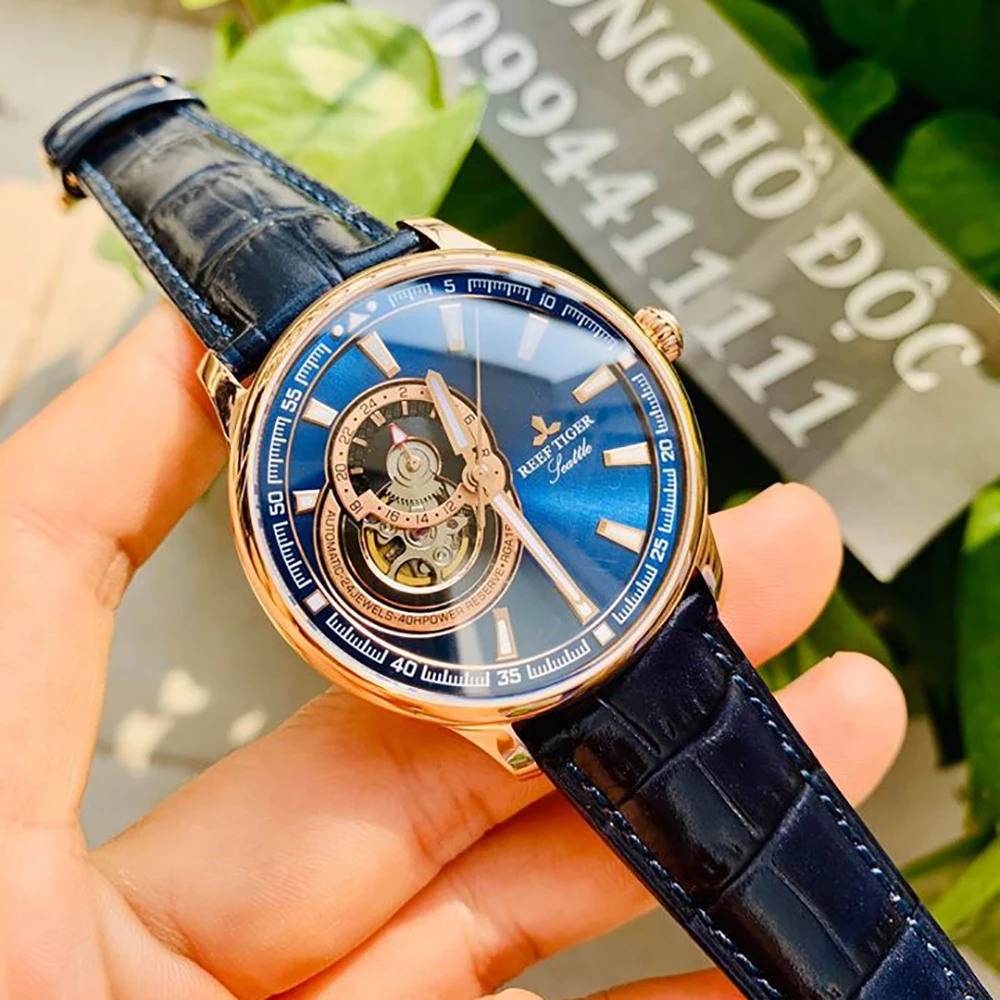 
Reef Tiger Dress Men Watch Blue Tourbillon Watches Top Brand Luxury Automatic Mechanical Watch Relogio Masculino RGA1639 