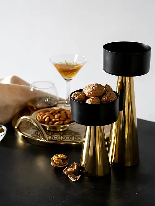 Awesome Serving Bowl set with stand For Home Hotel Wedding Party Dinnerware Fruits Bowl Black & Gold Color Dry Fruits dates Bowl