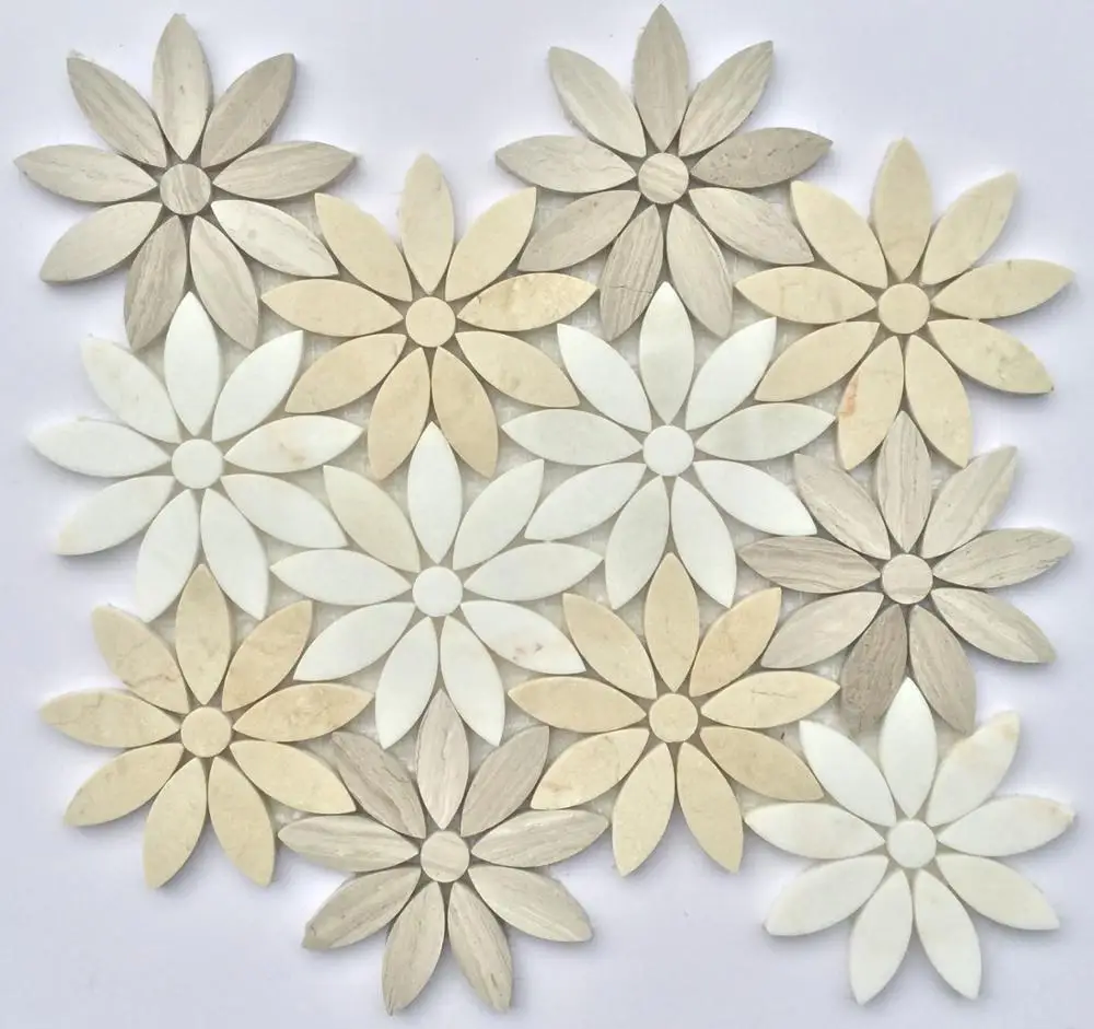 
Flower Pattern White Carrara Waterjet marble mosaic 
