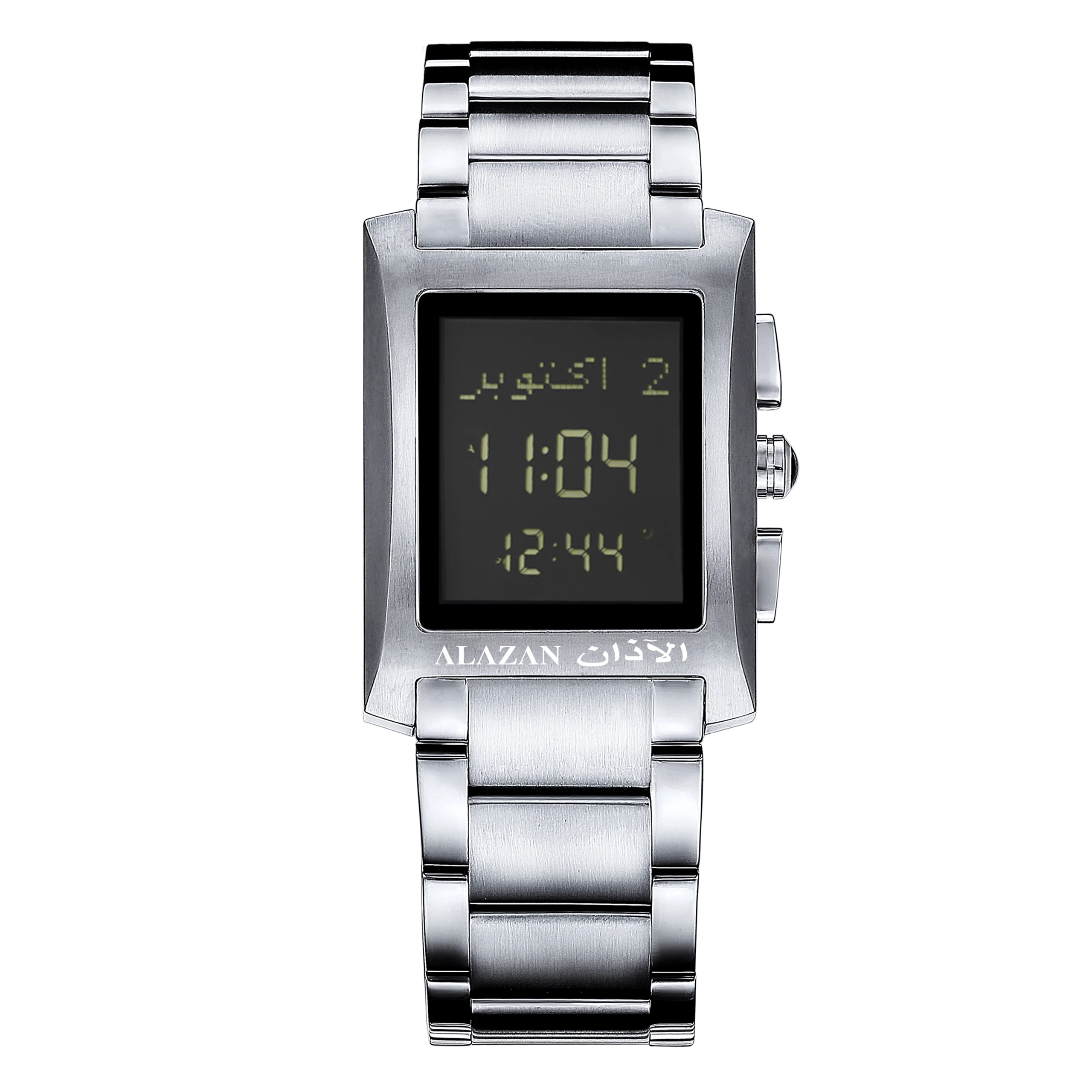 alazan Islamic muslim azan time alfajr rectangle Stainless steel prayer qibla compass waterproof  world praer time Square watch