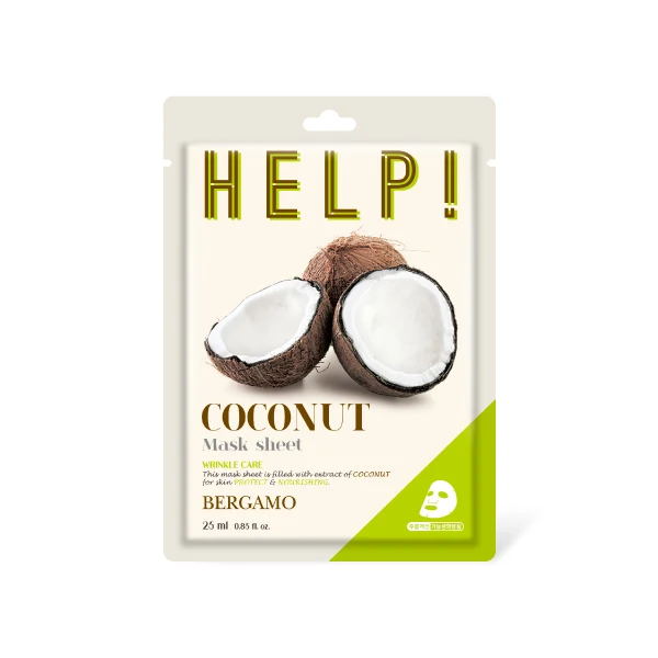 BERGAMO COCONUT HELP! MASK PACK made in Korea cotton sheet anti wrinkle soothing Clean herbal extract hydration moisturizing