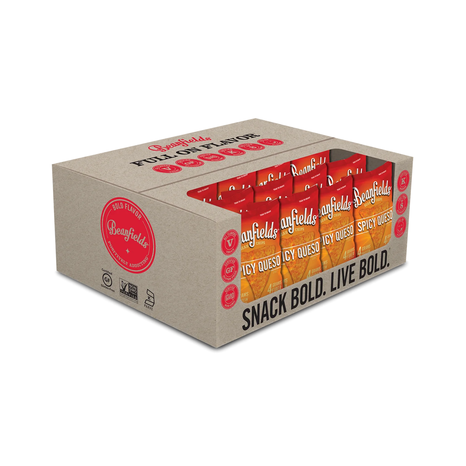 
Bean Chips Beanfields Spicy Queso Vegan Bean Chips 1.5oz Case Made IN USA 