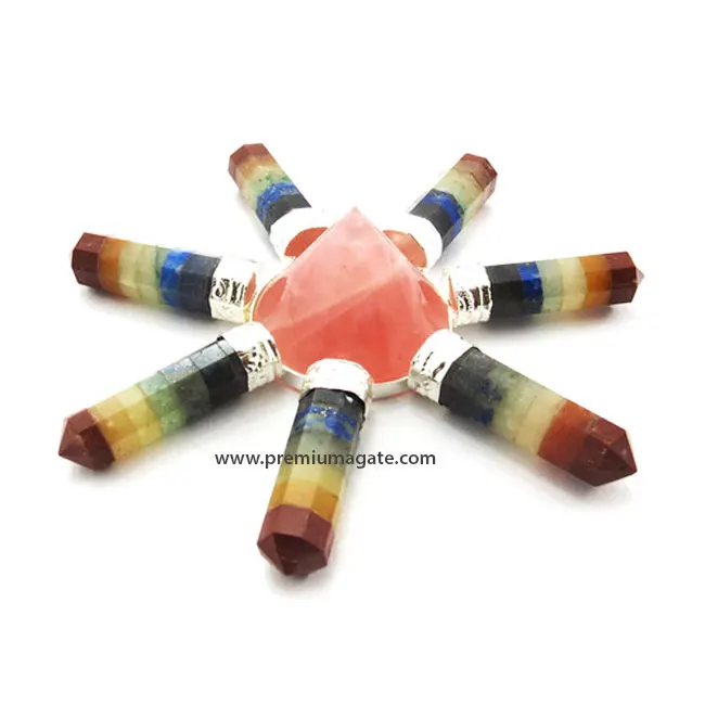 Оптовая продажа, пирамида из розового кварца с чакрами, инструмент для генератора энергии из Индии Khambhat