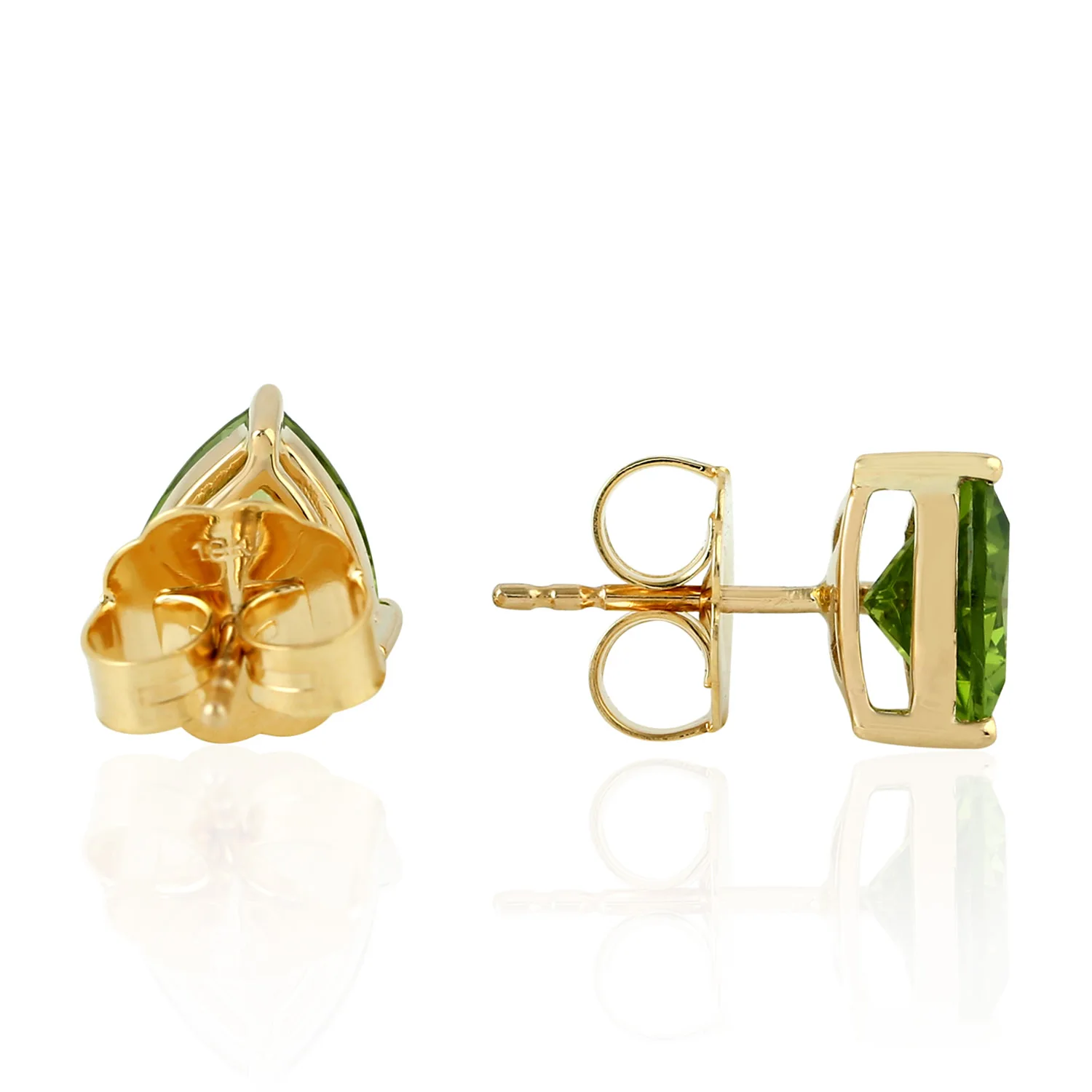 
18k Yellow Gold Peridot Stud Earrings Handmade Jewelry Wholesaler 
