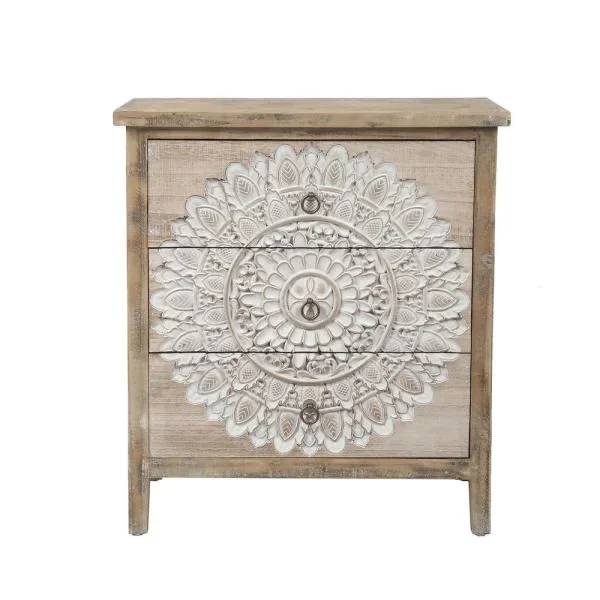 Wholesale Wooden Storage Antique Style Rustic Solid Wood Carved Mango Wood Chest with 3 Drawer for Living Room