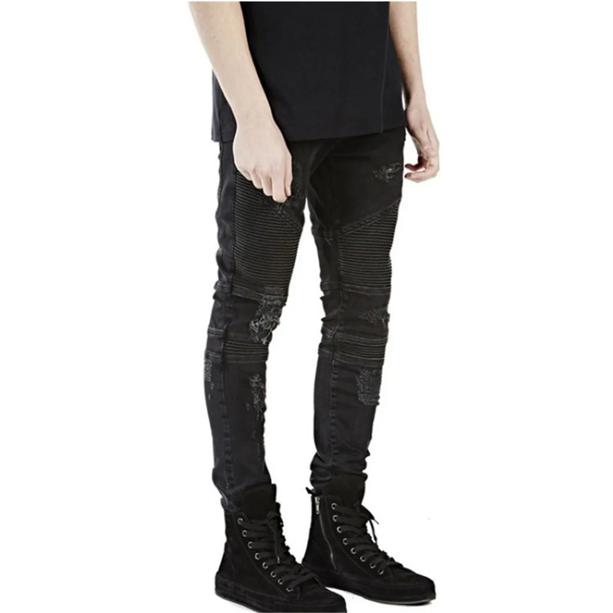 
ripped motor jeans Mens biker Skinny jeans for men slim elastic jeans denim Biker jeanshiphop pants in stock accept small order 